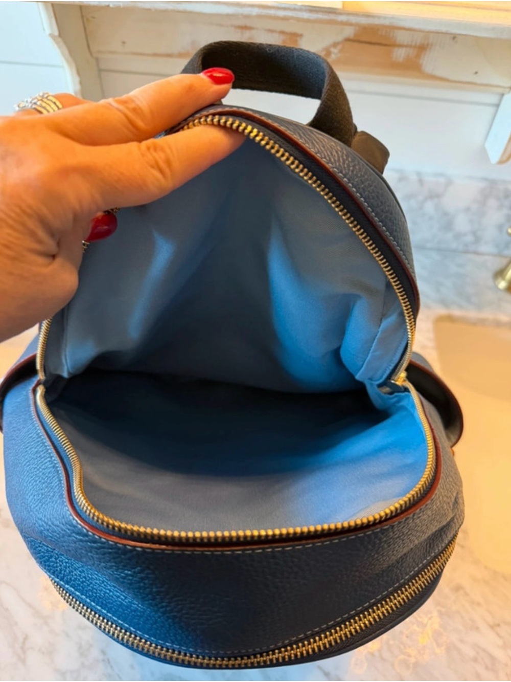 Coach Navy Signature Denim Court Backpack - Gem